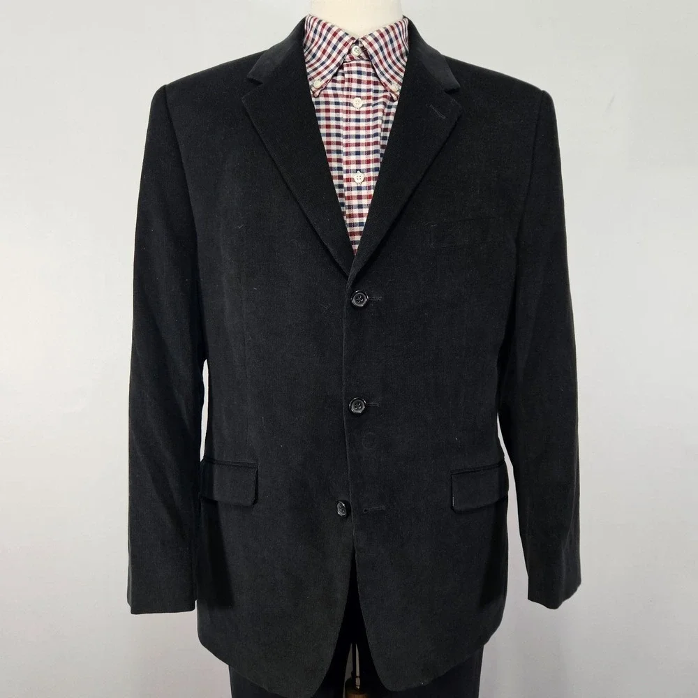 Apt.9 Men's Sport Coat Blazer Three Button Black Corduroy Cotton Size Large
